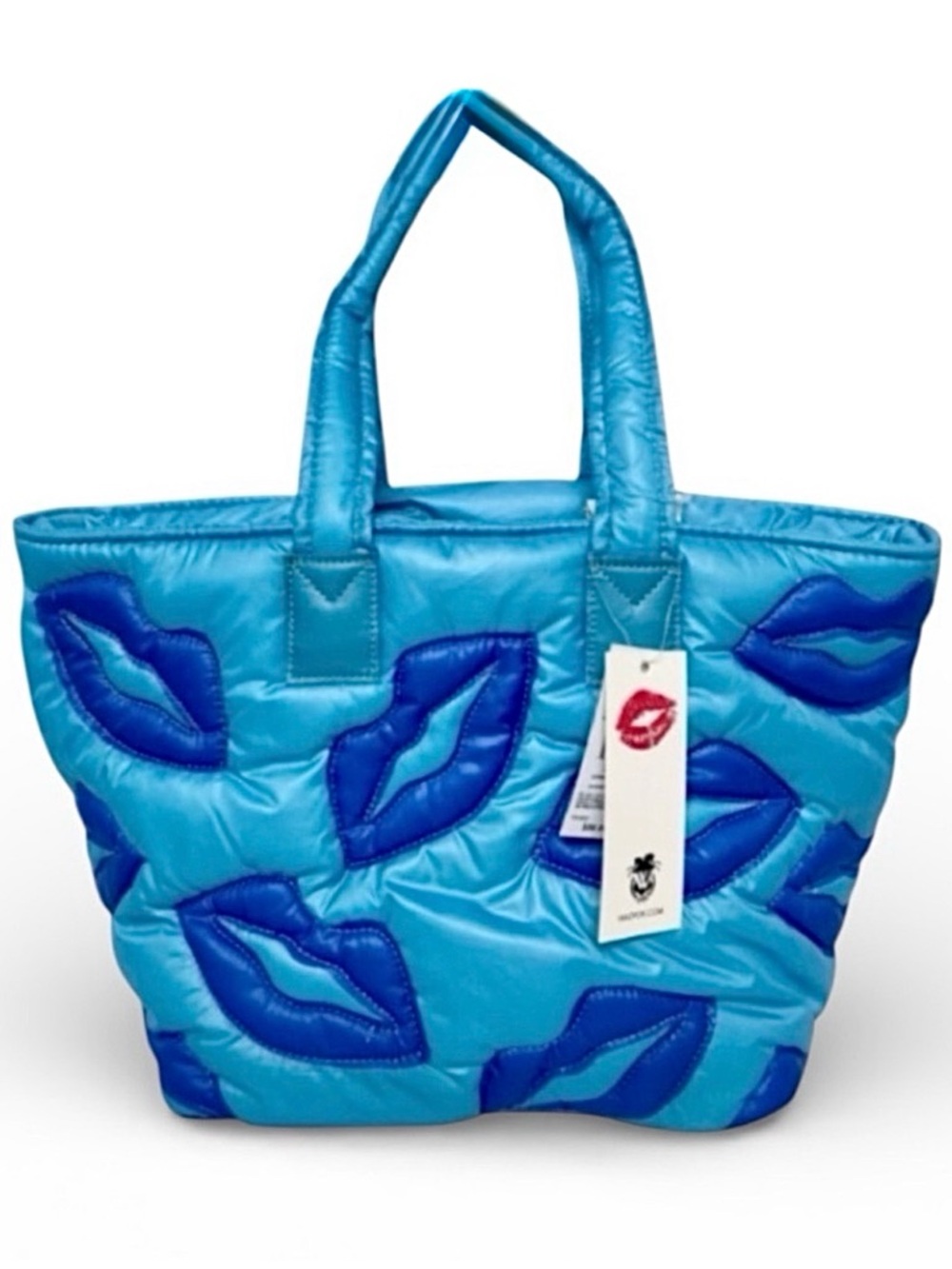 Wildfox Quilted Puffer Lips Tote Blue New NWT + Free Gift